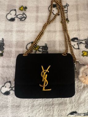 Saint Laurent Black Mini Jamie Wool Shoulder Bag with Gold YSL Logo & Chain